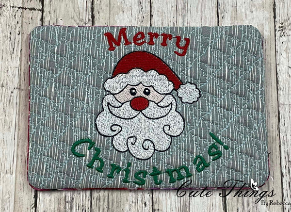 Santa Mug Rug, Snack Mat  DIGITAL Embroidery File, In The Hoop 5x7, 6x10