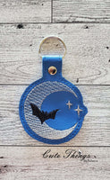 Bat in Moon DIGITAL Embroidery File, In The Hoop Key fob, Snap tab, Keychain, Bag Tag