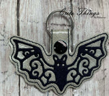 Bat DIGITAL Embroidery File, In The Hoop Key fob, Snap tab, Keychain, Bag Tag