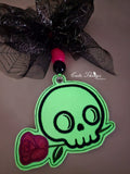 Skull with Rose Applique DIGITAL Embroidery File, In The Hoop Bookmark, Ornament, Gift Bag Tag, Eyelet