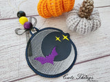 Bat in Moon DIGITAL Embroidery File, In The Hoop Bookmark, Ornament, Gift Bag Tag, Eyelet