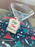 Sip Sip Hooray! DIGITAL Embroidery File, In The Hoop Bookmark, Ornament, Gift Bag Tag, Eyelet, Bottle Tag