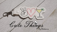 Peace Love Martini, 2 Files included different garnishes DIGITAL Embroidery File, In The Hoop Key fob, Snap tab, Keychain, Bag Tag