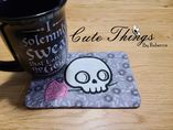 Skull with Rose Applique Mug Rug, Snack Mat  DIGITAL Embroidery File, In The Hoop 5x7, 6x10