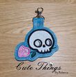 Skull with Rose Applique DIGITAL Embroidery File, In The Hoop Key fob, Snap tab, Keychain, Bag Tag