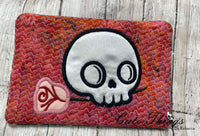 Skull with Rose Applique Mug Rug, Snack Mat  DIGITAL Embroidery File, In The Hoop 5x7, 6x10