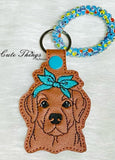 Dog DIGITAL Embroidery File, In The Hoop Key fob, Snap tab, Keychain, Bag Tag