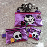 Skull with Rose Applique Bag DIGITAL Embroidery File, In The Hoop, four sizes available 4x4,  5x7, 6x10, 7x12 money purse, makeup bag, personals bag.