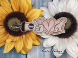 Peace Love Dog DIGITAL Embroidery File, In The Hoop Key fob, Snap tab, Keychain, Bag Tag