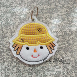 Cute Scarecrow Applique DIGITAL Embroidery File, In The Hoop Bookmark, Ornament, Gift Bag Tag, Eyelet