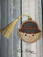 Cute Scarecrow Applique DIGITAL Embroidery File, In The Hoop Bookmark, Ornament, Gift Bag Tag, Eyelet