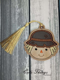 Cute Scarecrow Applique DIGITAL Embroidery File, In The Hoop Bookmark, Ornament, Gift Bag Tag, Eyelet