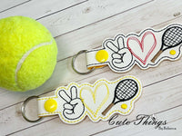 Peace Love Tennis DIGITAL Embroidery File, In The Hoop Key fob, Snap tab, Keychain, Bag Tag