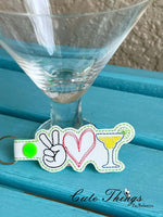 Peace Love Margarita DIGITAL Embroidery File, In The Hoop Key fob, Snap tab, Keychain, Bag Tag