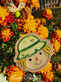 Cute Scarecrow Applique DIGITAL Embroidery File, In The Hoop Bookmark, Ornament, Gift Bag Tag, Eyelet