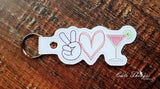 Peace Love Cosmopolitan DIGITAL Embroidery File, In The Hoop Key fob, Snap tab, Keychain, Bag Tag