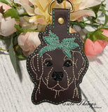 Dog DIGITAL Embroidery File, In The Hoop Key fob, Snap tab, Keychain, Bag Tag