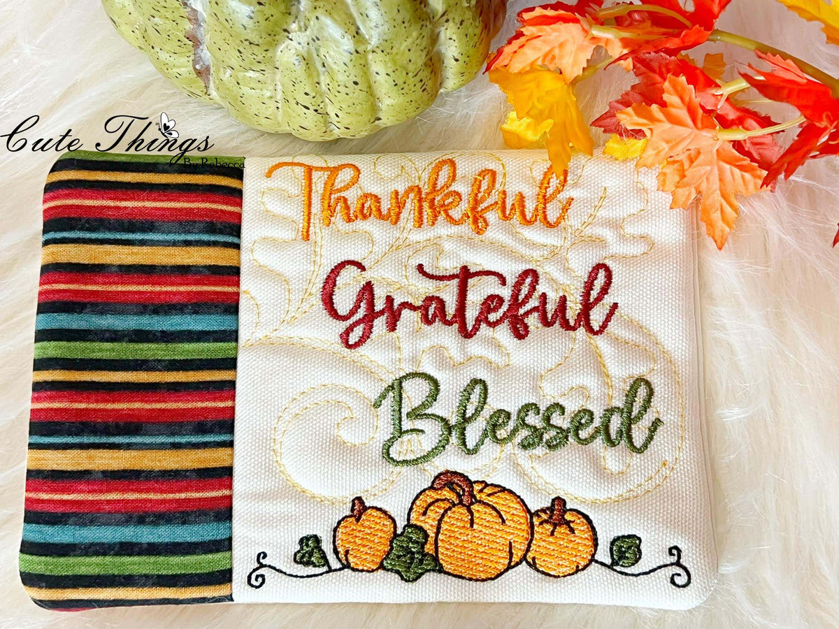Thankful, Grateful Blessed Mug Rug, Snack Mat DIGITAL Embroidery File ...
