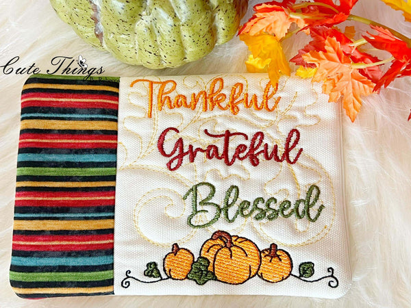 Thankful, Grateful Blessed Mug Rug, Snack Mat  DIGITAL Embroidery File, In The Hoop 5x7, 6x10