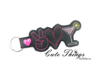 Peace Love Cosmopolitan DIGITAL Embroidery File, In The Hoop Key fob, Snap tab, Keychain, Bag Tag