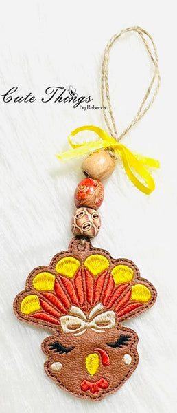 Fancy Turkey DIGITAL Embroidery File, In The Hoop Bookmark, Ornament, Gift Bag Tag, Eyelet