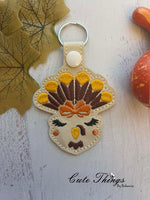 Fancy Turkey DIGITAL Embroidery File, In The Hoop Key fob, Snap tab, Keychain, Bag Tag