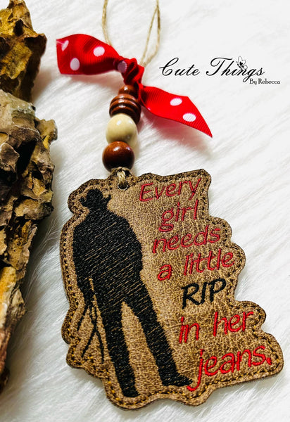 Rip in her Jeans DIGITAL Embroidery File, In The Hoop Bookmark, Ornament, Gift Bag Tag, Eyelet