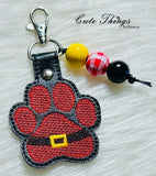 Santa Paw DIGITAL Embroidery File, In The Hoop Key fob, Snap tab, Keychain, Bag Tag