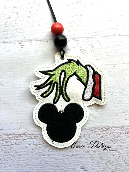 Green Hand With Mouse Ears DIGITAL Embroidery File, In The Hoop Bookmark, Ornament, Gift Bag Tag, Eyelet