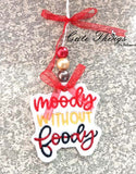 Moody without Foody DIGITAL Embroidery File, In The Hoop Bookmark, Ornament, Gift Bag Tag, Eyelet