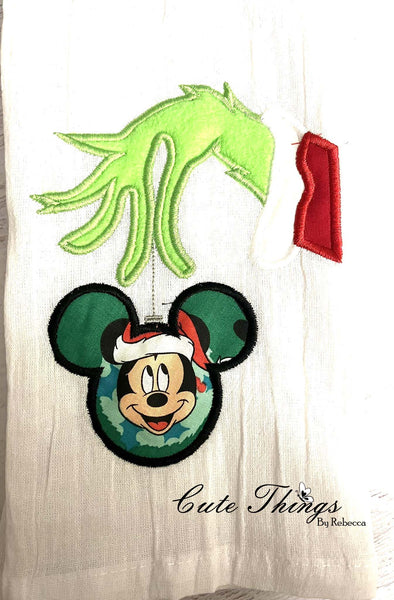 Green Hand with Mouse Ears Applique DIGITAL Embroidery File, 4 sizes