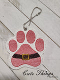 Santa Paw DIGITAL Embroidery File, In The Hoop Bookmark, Ornament, Gift Bag Tag, Eyelet