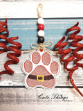 Santa Paw DIGITAL Embroidery File, In The Hoop Bookmark, Ornament, Gift Bag Tag, Eyelet