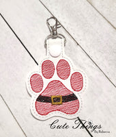 Santa Paw DIGITAL Embroidery File, In The Hoop Key fob, Snap tab, Keychain, Bag Tag