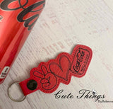 Peace Love Coke Zero DIGITAL Embroidery File, In The Hoop Key fob, Snap tab, Keychain, Bag Tag