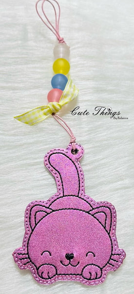 Cute Kitty DIGITAL Embroidery File, In The Hoop Bookmark, Ornament, Gift Bag Tag, Eyelet