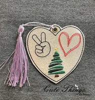 Peace Love Tree DIGITAL Embroidery File, In The Hoop, Ornament, Gift Bag Tag, Eyelet