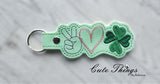 Peace Love Clover DIGITAL Embroidery File, In The Hoop Key fob, Snap tab, Keychain, Bag Tag