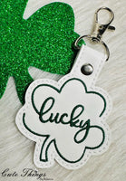 Lucky DIGITAL Embroidery File, In The Hoop Key fob, Snap tab, Keychain, Bag Tag