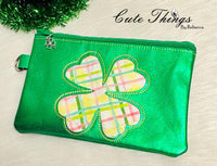 Reverse Applique Clover Top Zip Bag DIGITAL Embroidery File, In The Hoop