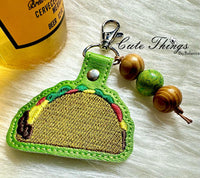 Taco Fill and Applique DIGITAL Embroidery File, In The Hoop Key fob, Snap tab, Keychain, Bag Tag