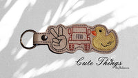 Peace Jeep Duck DIGITAL Embroidery File, In The Hoop Key fob, Snap tab, Keychain, Bag Tag