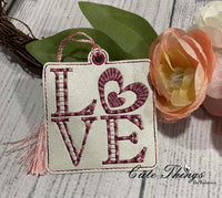 Love Squared DIGITAL Embroidery File, In The Hoop, Ornament, Gift Bag Tag, Eyelet