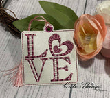 Love Squared DIGITAL Embroidery File, In The Hoop, Ornament, Gift Bag Tag, Eyelet