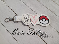 Peace Love Poke Ball DIGITAL Embroidery File, In The Hoop Key fob, Snap tab, Keychain, Bag Tag