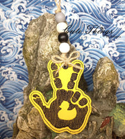 Peace Hand with Duck DIGITAL Embroidery File, In The Hoop Key fob, Snap tab, Keychain, Bag Tag