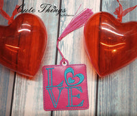 Love Squared DIGITAL Embroidery File, In The Hoop, Ornament, Gift Bag Tag, Eyelet