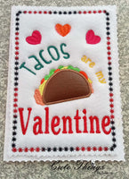 Tacos are my Valentine Fill and Applique DIGITAL Embroidery File, 4 sizes