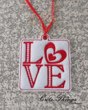 Love Squared DIGITAL Embroidery File, In The Hoop, Ornament, Gift Bag Tag, Eyelet