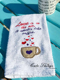 Love is in the Air and it smells like coffee Applique DIGITAL Embroidery File, 4 sizes